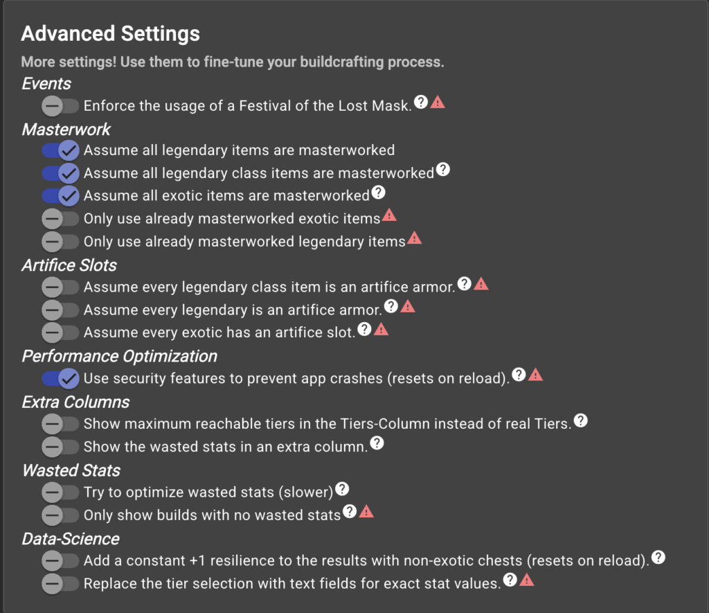 advanced settings d2 armor picker